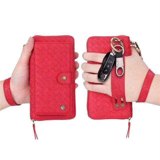 Leather zipper wallet card - For iPhone 7 / Red-BZW - wallet