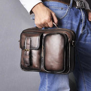 Male shoulder messenger bag cowhide - dark coffee - Men_Briefcase