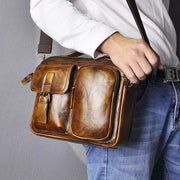 Male shoulder messenger bag cowhide - gold - Men_Briefcase