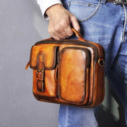 Male shoulder messenger bag cowhide - orange - Men_Briefcase