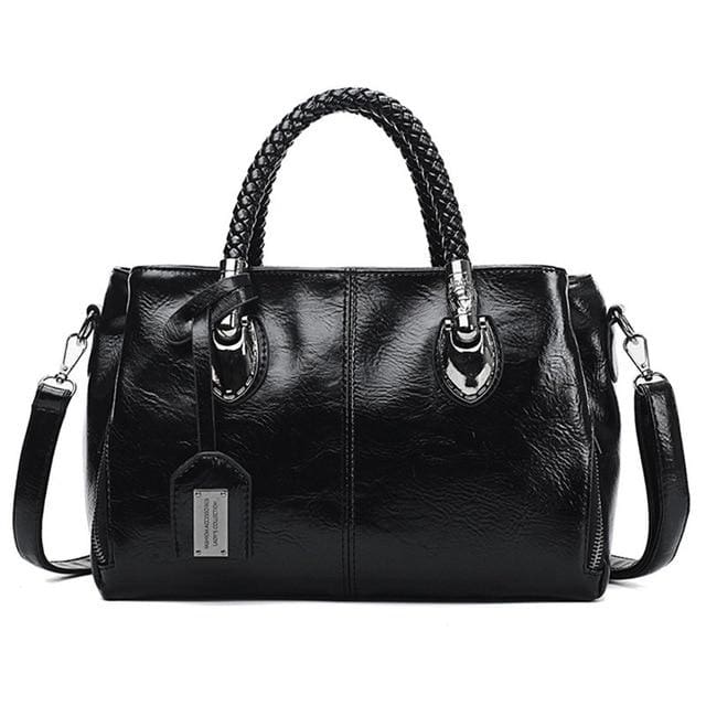 Vintage oil wax leather luxury handbags - Black - Women_Bags