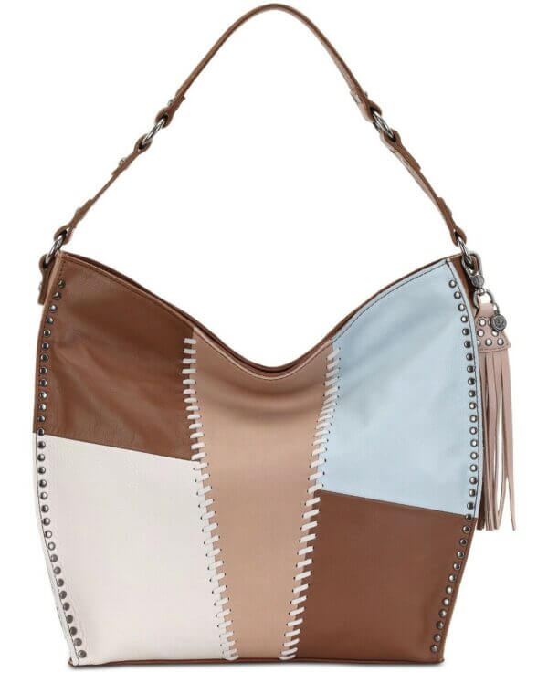 Women’s Silverlake Leather Hobo Tobacco Whipstitch Hobo Bags, Beige/Patch/Silver