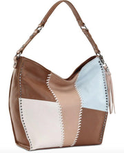 Women’s Silverlake Leather Hobo Tobacco Whipstitch Hobo Bags, Beige/Patch/Silver