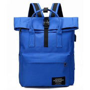Backpack canvas rucksack women external USB charge - Blue - backpack