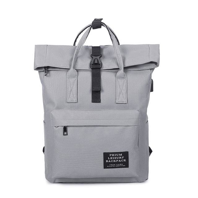 Backpack canvas rucksack women external USB charge - Gray - backpack