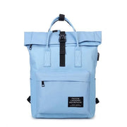Backpack canvas rucksack women external USB charge - Sky Blue - backpack