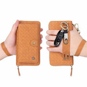 Leather zipper wallet card - For iPhone XS / Brown-BZW - wallet