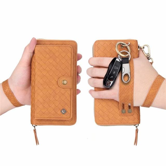 Leather zipper wallet card - For iPhone XS / Brown-BZW - wallet