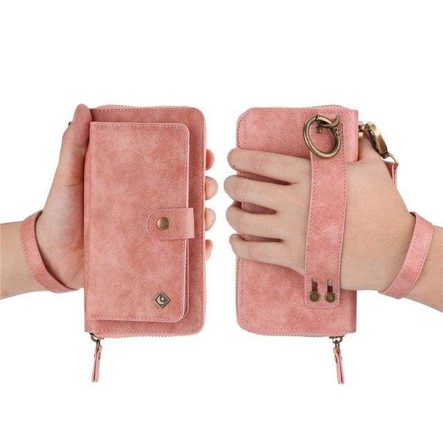 Leather zipper wallet card - For Samsung S10e / Pink-PU - wallet