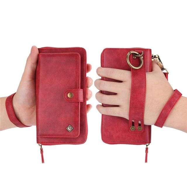 Leather zipper wallet card - For Samsung S10e / Red-PU - wallet