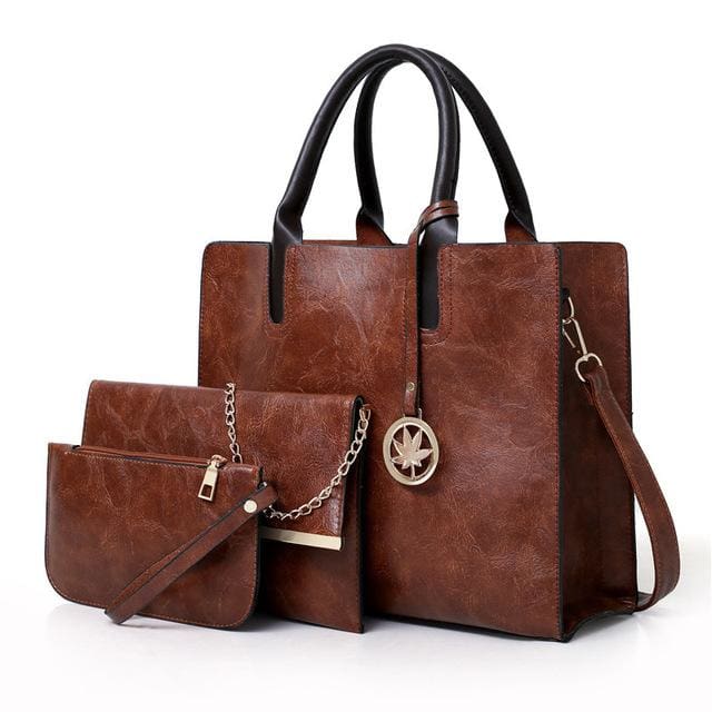 Luxury Ladies handbag 3Pcs/Set - Brown - Women_Bags