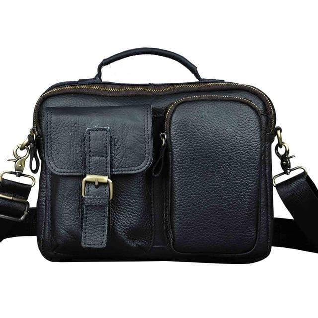 Male shoulder messenger bag cowhide - black - Men_Briefcase