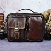 Male shoulder messenger bag cowhide - coffee - Men_Briefcase