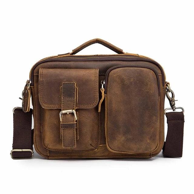 Male shoulder messenger bag cowhide - dark brown 2 - Men_Briefcase