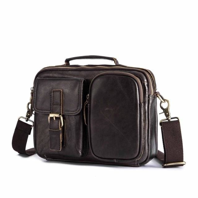 Male shoulder messenger bag cowhide - dark coffee 2 - Men_Briefcase