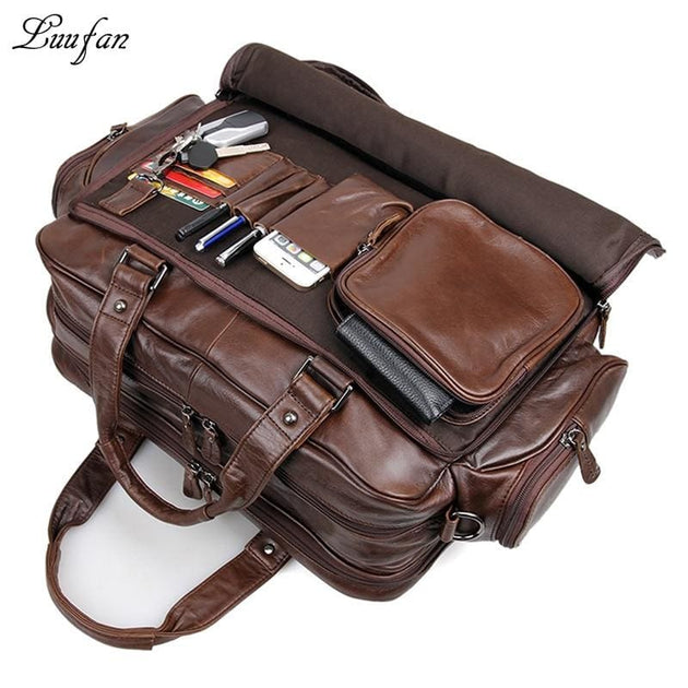 bellabydesignllc - Men genuine leather briefcase 16in big tote bag