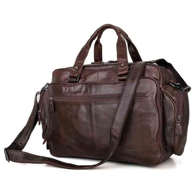 Men genuine leather briefcase 16in big tote bag - brown - Men_Briefcase