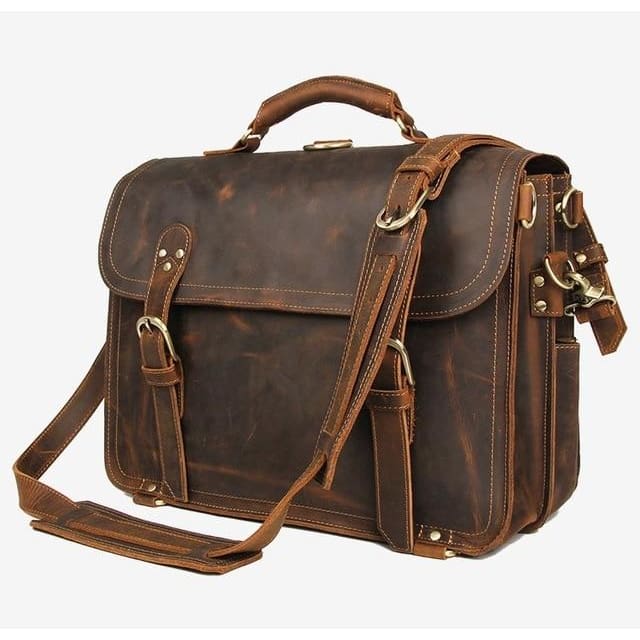 Men handbag vintage crazy horse leather messenger bag - brown 1 - Men_Briefcase