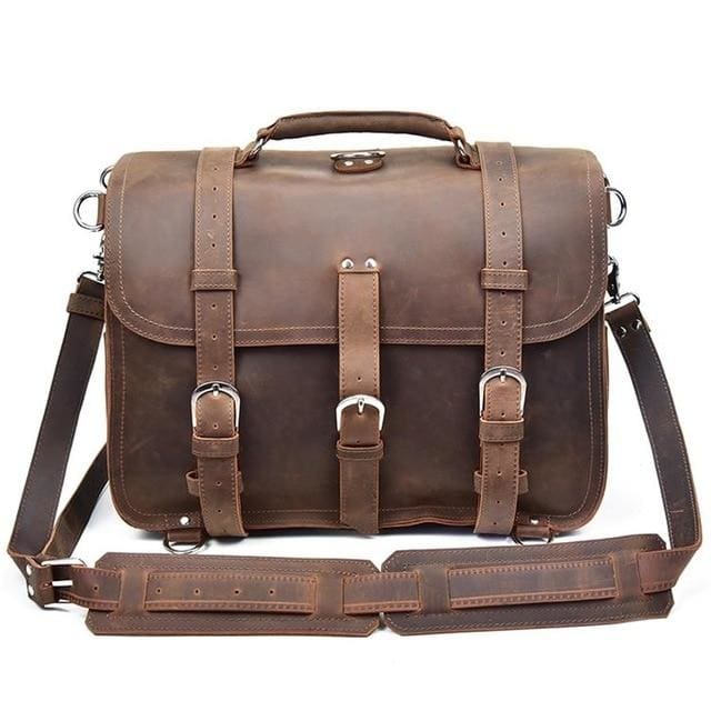 Men handbag vintage crazy horse leather messenger bag - light brown 2 - Men_Briefcase