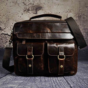 Men real leather antique style coffee briefcase - coffee