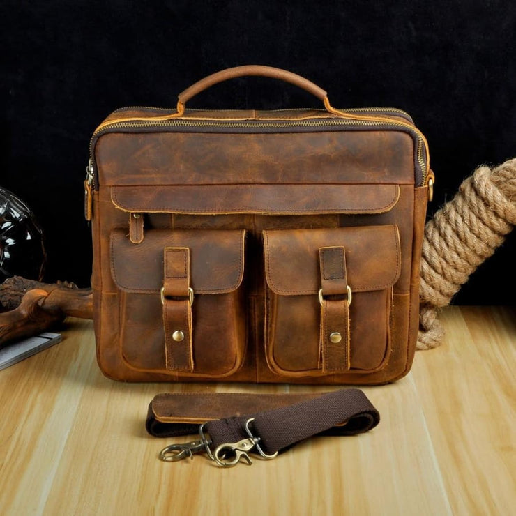 Men real leather antique style coffee briefcase
