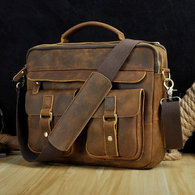 Men real leather antique style coffee briefcase