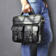 Men real leather antique style coffee briefcase - black
