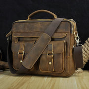 Men real leather antique style coffee briefcase - dark brown