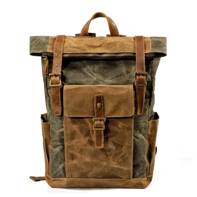 Oil wax canvas leather backpack - 9120Army Green - Backpacp_Oct
