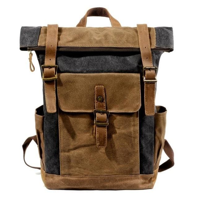 Oil wax canvas leather backpack - 9120Dark gray - Backpacp_Oct