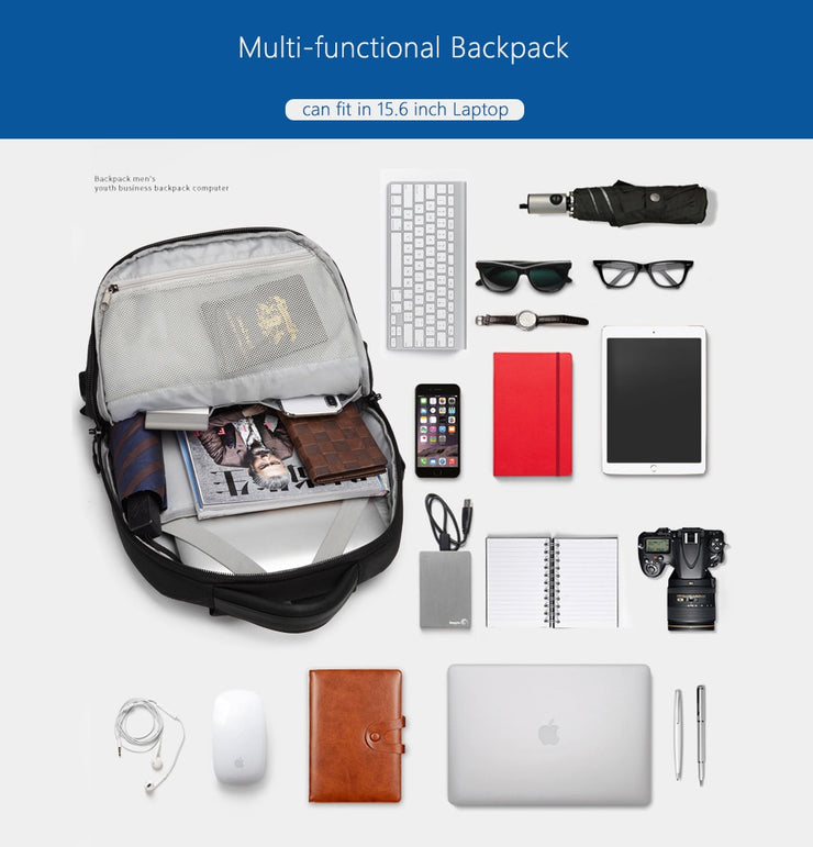Backpack USB Charging School Bag Men 15.6 Waterproof Backpacks