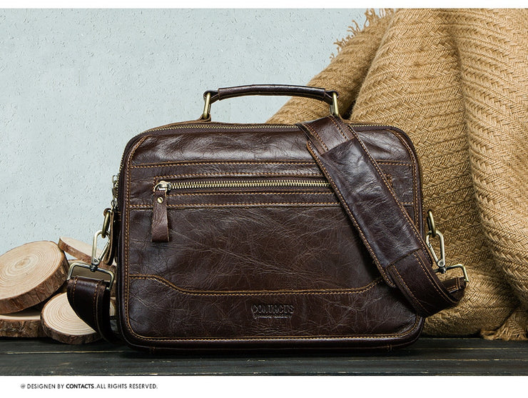 Oil cow leather men's messenger bag satchel