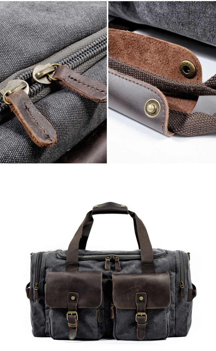 Men's Canvas Leather Travel Bags Carry on Luggage