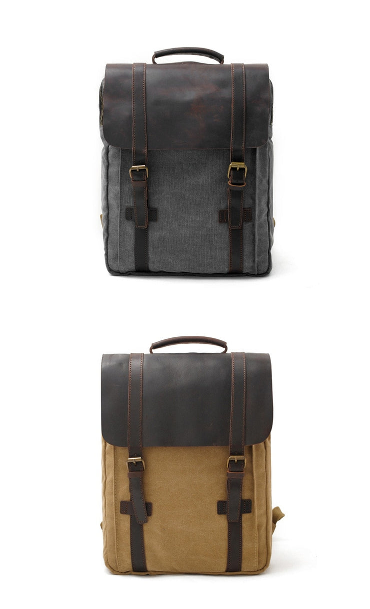 Canvas Leather Backpacks 14" Laptop Waterproof Daypacks