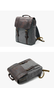 Canvas Leather Backpacks 14" Laptop Waterproof Daypacks