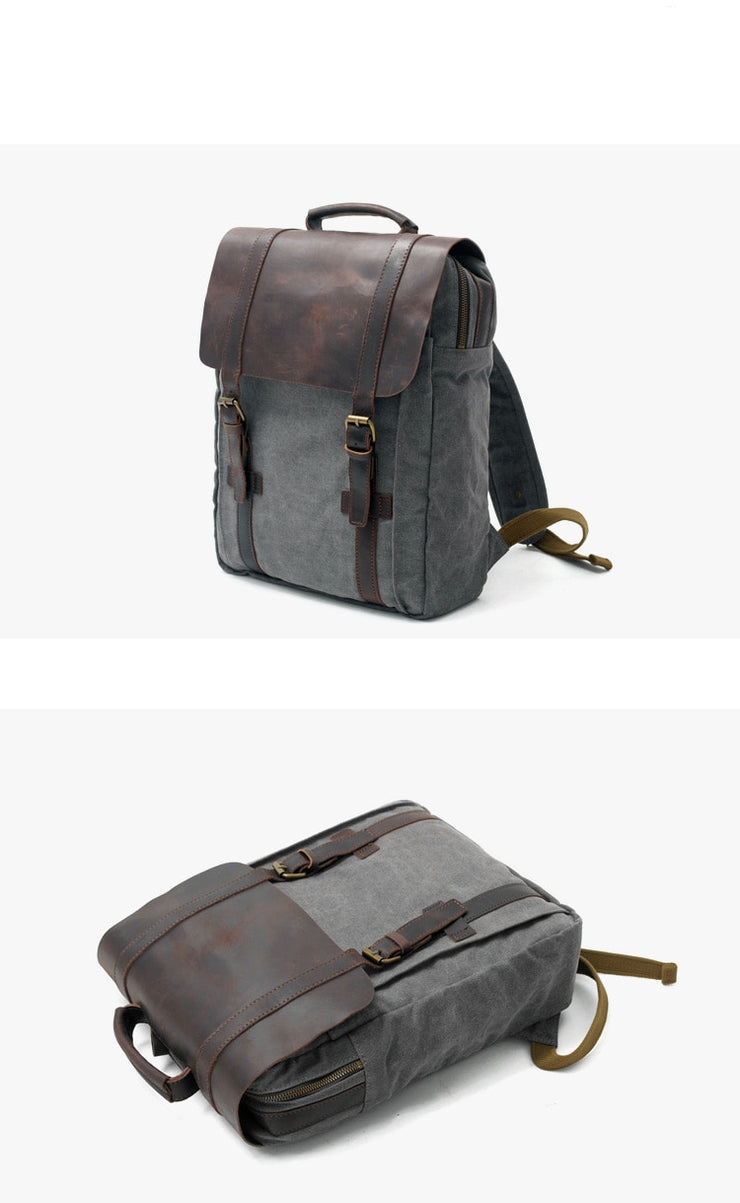 Canvas Leather Backpacks 14" Laptop Waterproof Daypacks