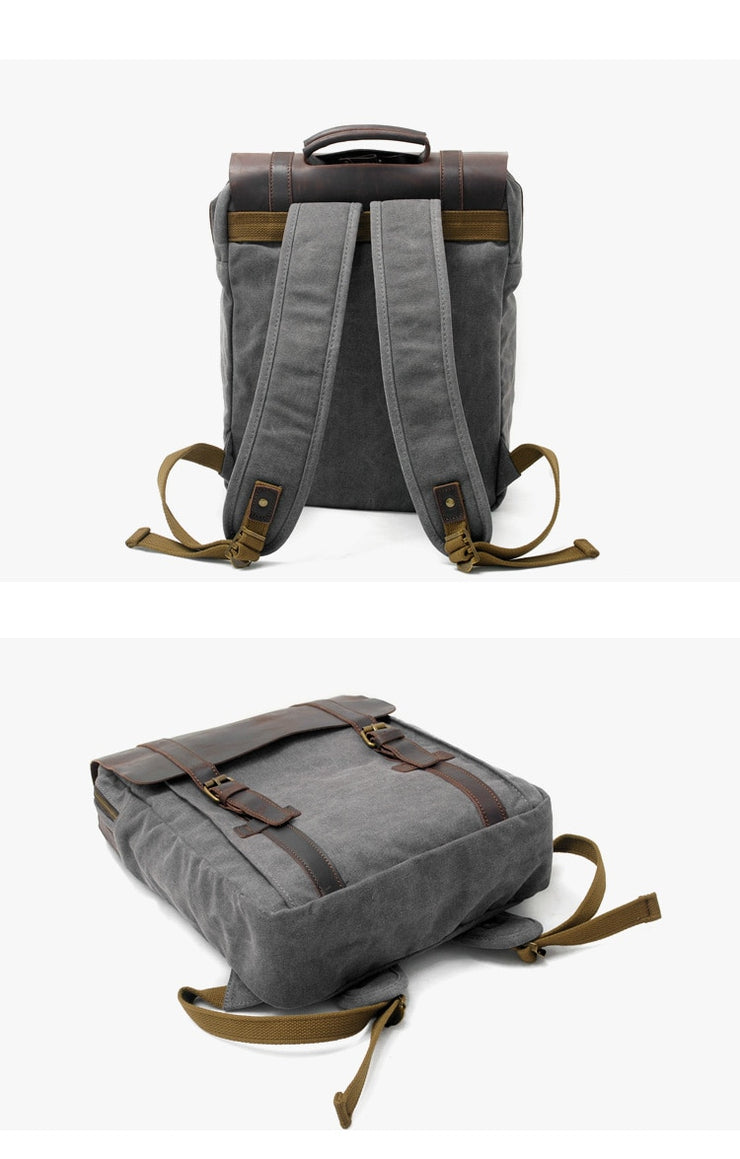 Canvas Leather Backpacks 14" Laptop Waterproof Daypacks