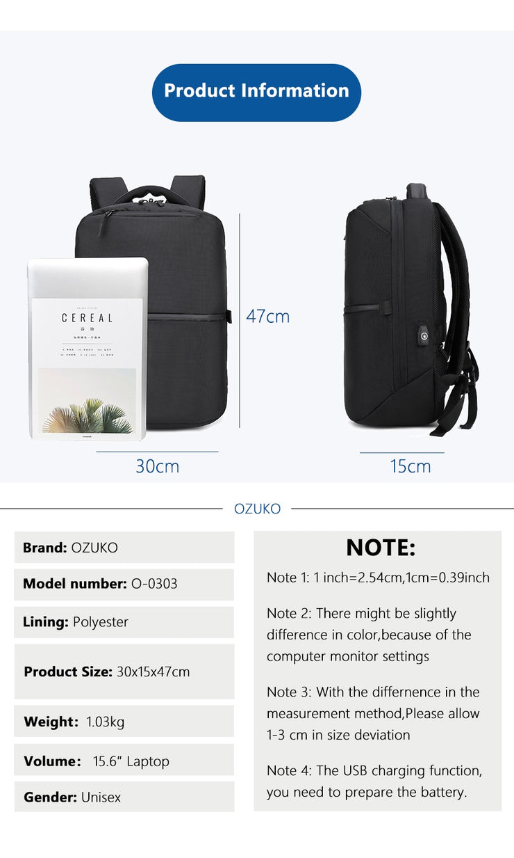 Backpack Waterproof Oxford Men Backpacks USB