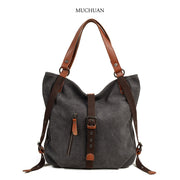 Canvas women's bag casual bucket shoulder bag