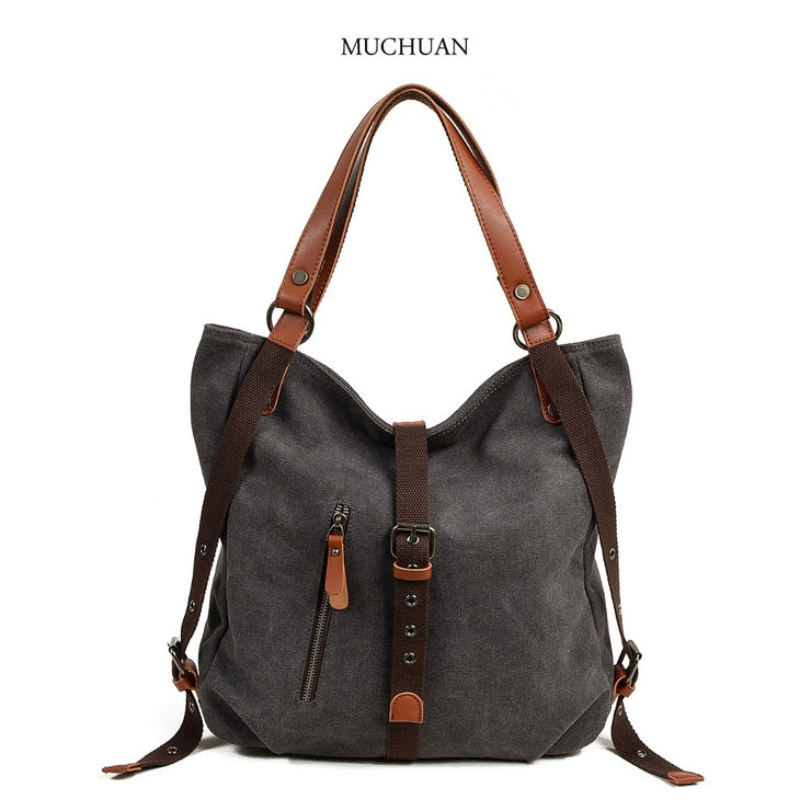 Canvas women's bag casual bucket shoulder bag