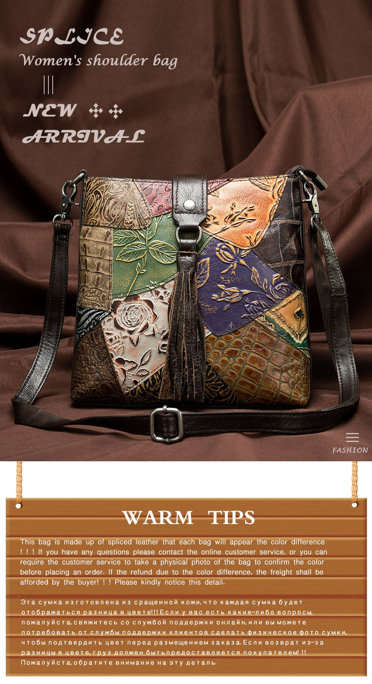 Women's genuine leather handbag patchwork shoulder bag