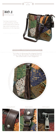 Women's genuine leather handbag patchwork shoulder bag
