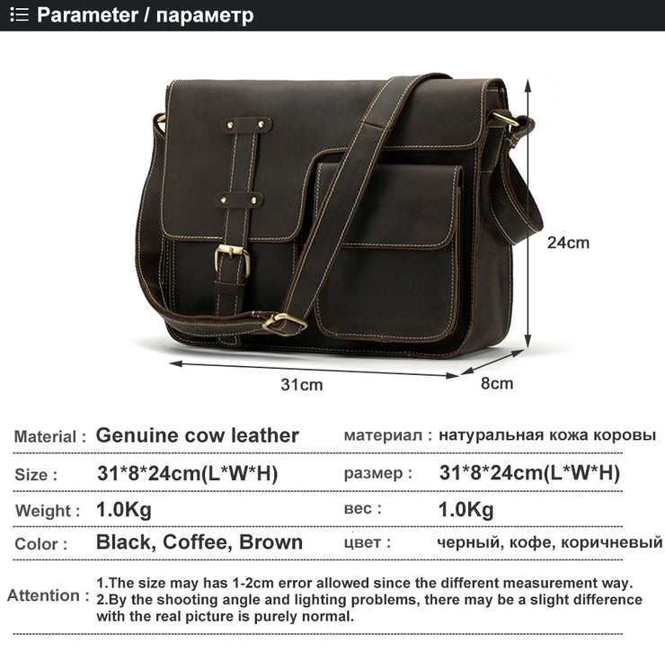 Travel Shoulder Business Messenger Bag Genuine Leather