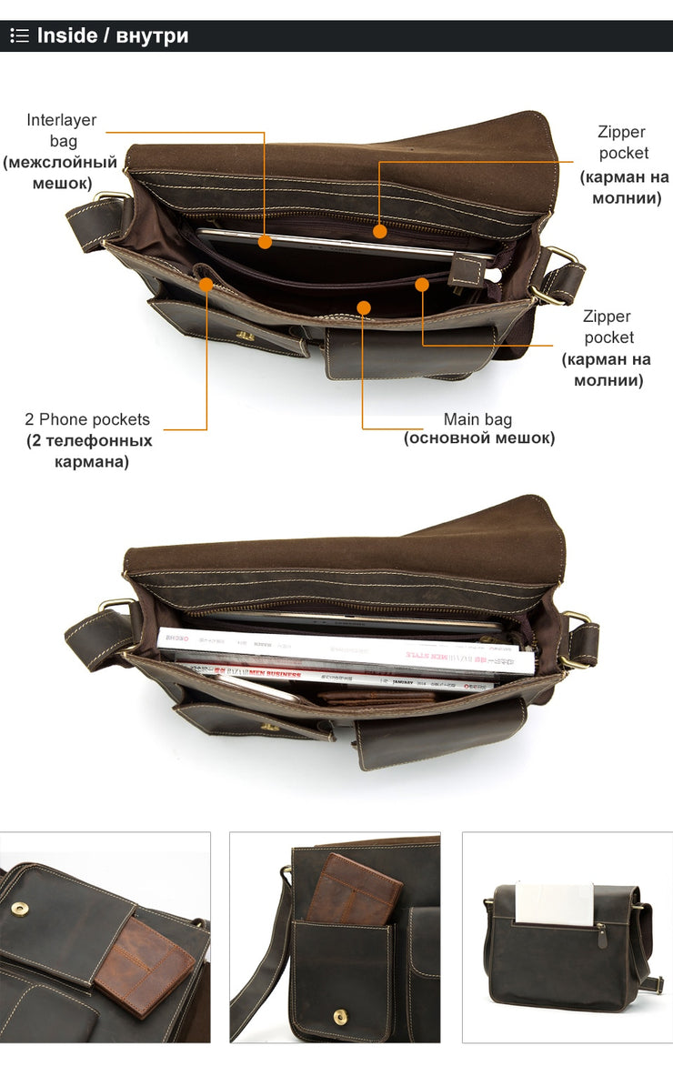 Travel Shoulder Business Messenger Bag Genuine Leather