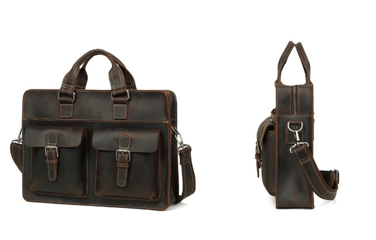 Vintage Men's Cow Genuine Leather Briefcase Crazy Horse Leather