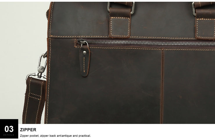 Vintage Men's Cow Genuine Leather Briefcase Crazy Horse Leather