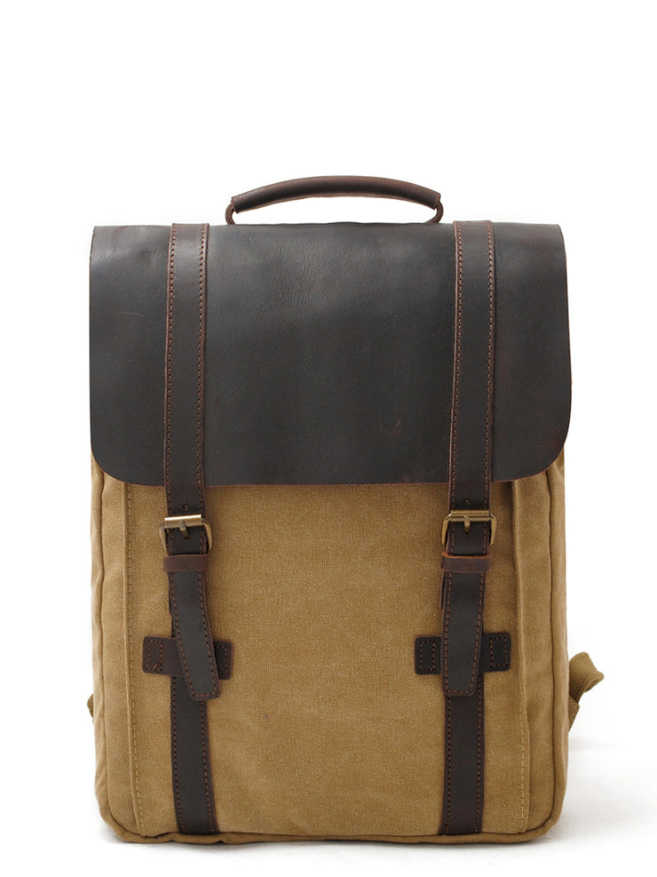 Canvas Leather Backpacks 14" Laptop Waterproof Daypacks