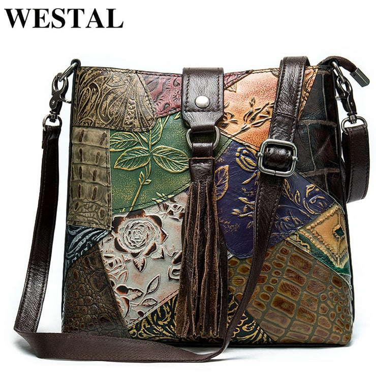 Women's genuine leather handbag patchwork shoulder bag