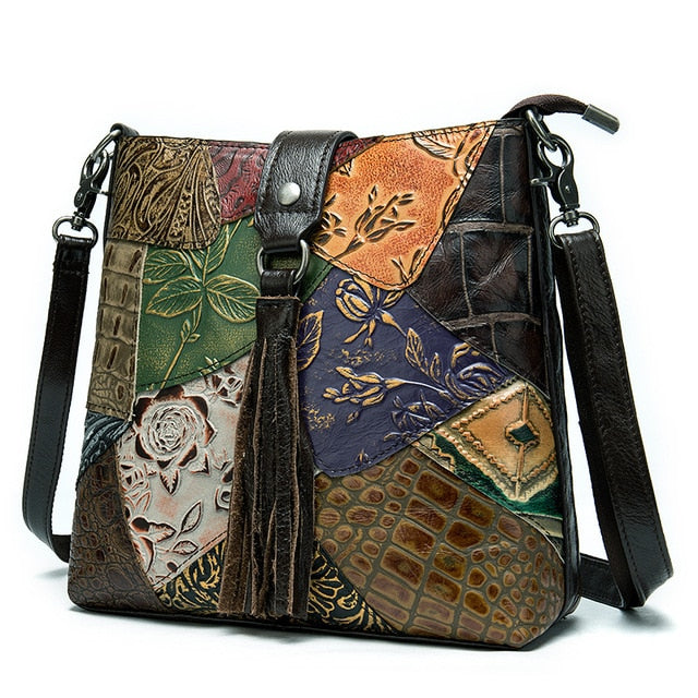 Women's genuine leather handbag patchwork shoulder bag