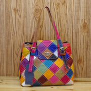 Casual Patchwork Geometric Handbag Multi-Color Random stitching
